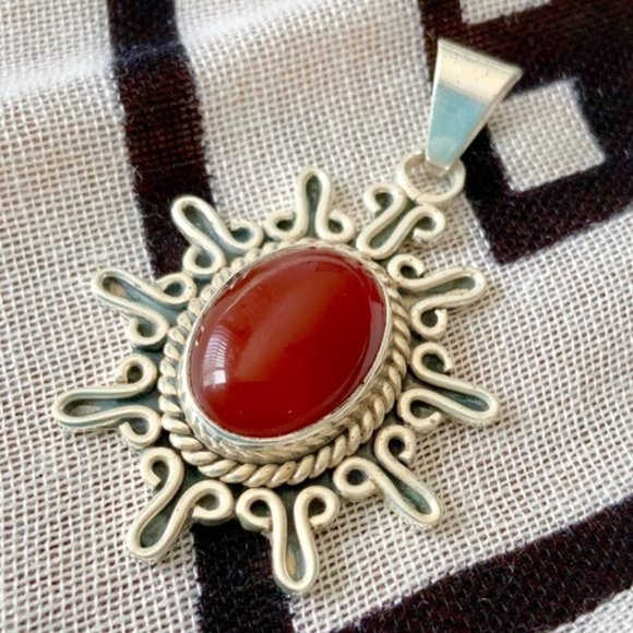 Sunburst Carnelian & Sterling Pendant - Picture 4 of 6